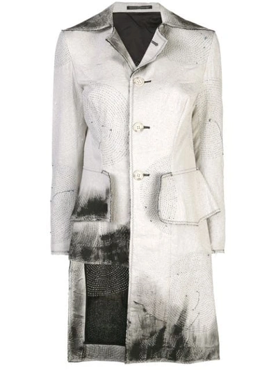 Yohji Yamamoto Asymmetric Brush Print Jacket In White