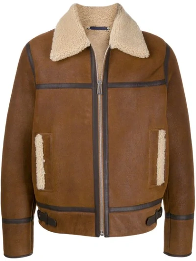 Ps By Paul Smith Zip-front Shearling Jacket In Brown