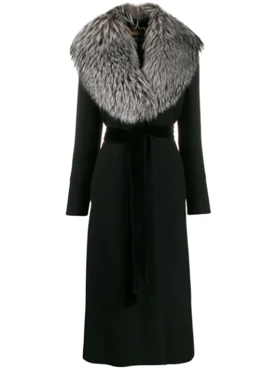 Dolce & Gabbana Fur Collar Belted Coat In Black