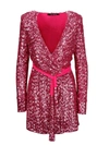 Andamane Sequin Embroidered Side Tie Wrap Dress In Pink