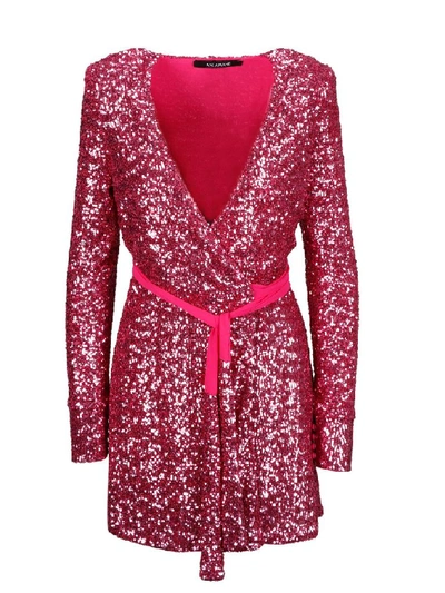 Andamane Sequin Embroidered Side Tie Wrap Dress In Pink