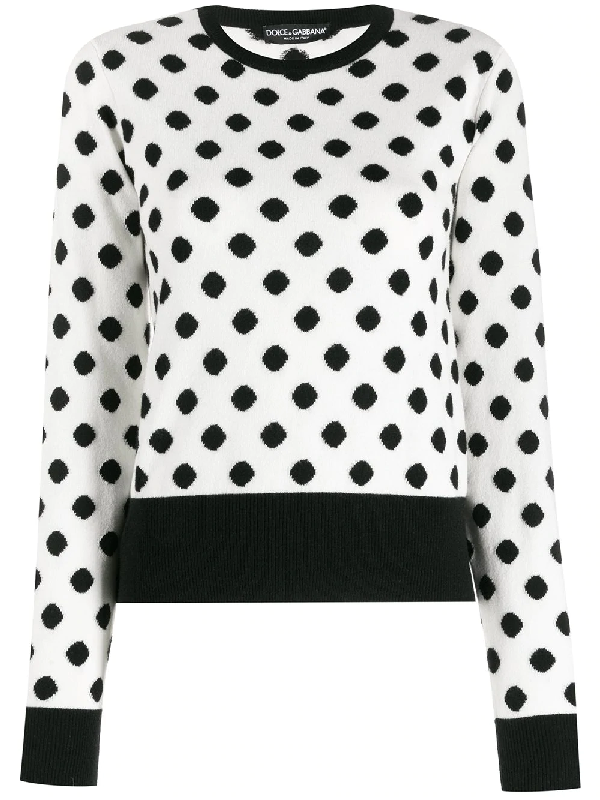 Dolce Gabbana Cashmere Polka Dots Jumper In White Black Modesens