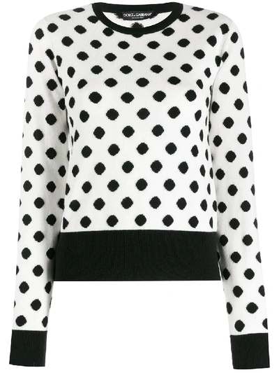 Dolce & Gabbana Cashmere Polka Dots Jumper In White ,black
