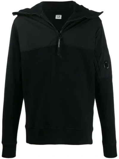 C.p. Company Hooded Sweatshirt With Half Zip In Nero