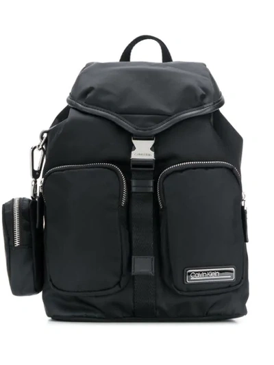 Calvin Klein Leather Trim Backpack In Black