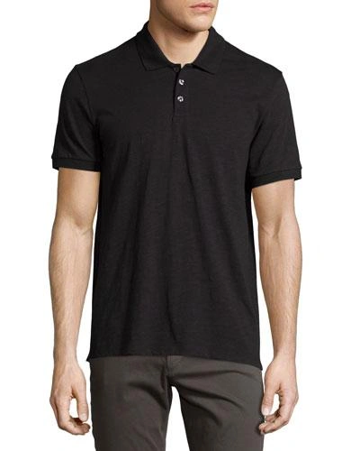 Vince Pique Zip Placket Slim Fit Polo Shirt In Black