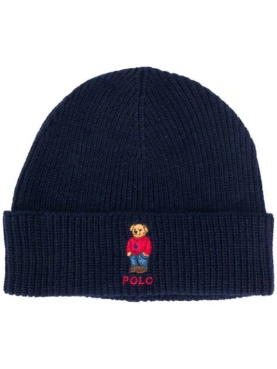 Polo Ralph Lauren Embroidered Bear Knit Beanie In Blue