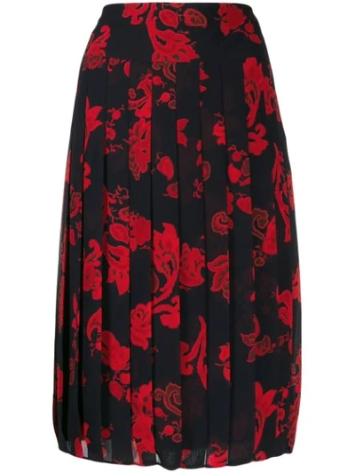 Tory Burch Floral Print Pleated Skirt In Black
