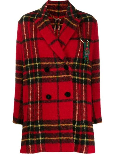 Etro Checked Double-breasted Coat In Red