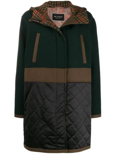 Etro Contrast Panel Hooded Parka In Green