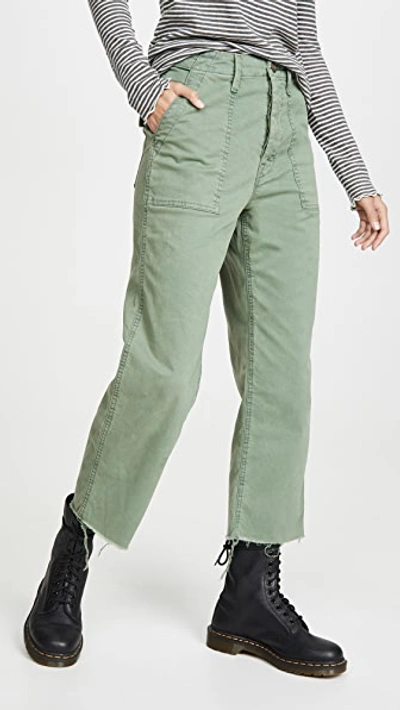 Mother The Patch Pocket Frayed Ankle Military Pants In Army Green