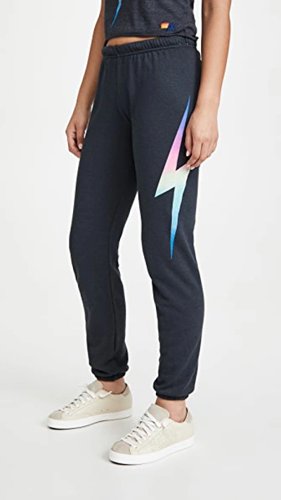 Aviator Nation Bolt Sweatpants In Rainbow Charcoal Pink