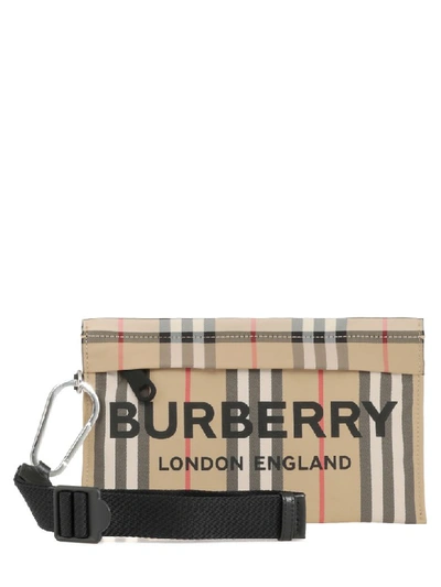 Burberry Pebbled Icon Stripe Document Holder In Archive Beige