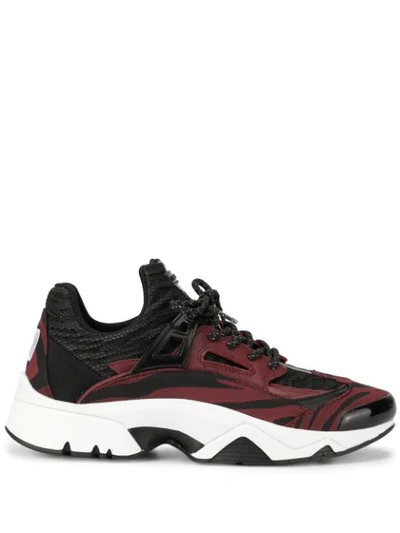 Kenzo Sonic Low Top Trainers In Burgundy Jacquard In Black