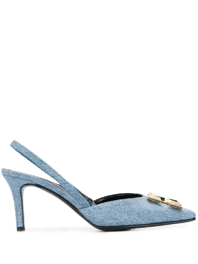 Off-white Denim Arrow Slingbacks In Bleached Denim In Blue