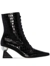 Yuul Yie Gloria Glam Heel Boots In Black Croc Embossed Leather