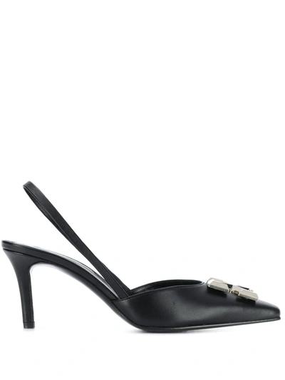 Off-white Arrow-embellished Leather Slingbacks In Black