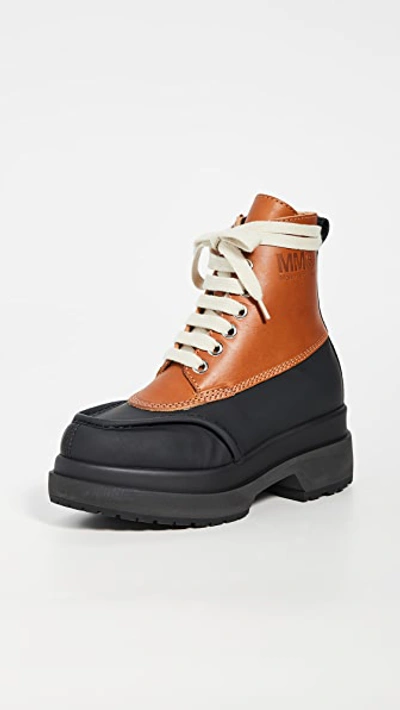 Mm6 Maison Margiela Hiking Boots In Black And Brown Leather In Bran/black