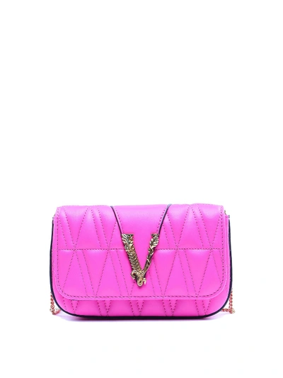 Versace Virtus Leather Crossbody Bag In Fuchsia