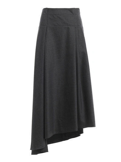 Brunello Cucinelli Wool Asymmetric Skirt In Grey