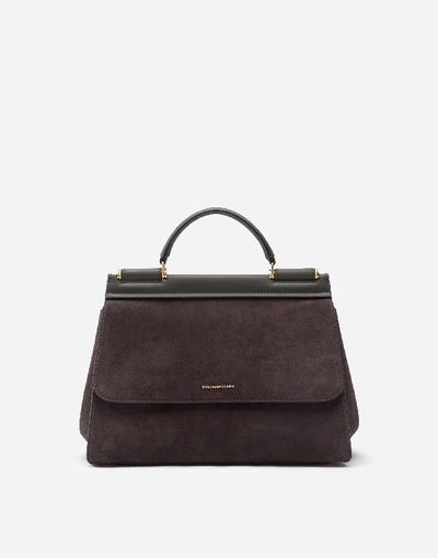 Dolce & Gabbana Medium Sicily Soft Bag In Calfskin And Split-grain Leather In Dark Grey