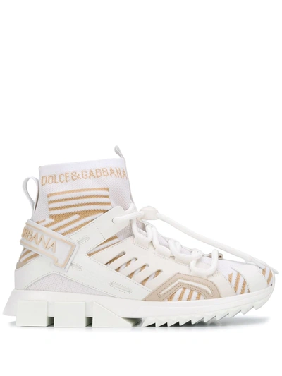 Dolce & Gabbana Sorrento High-top Trekking Sneakers In Mixed Materials In White