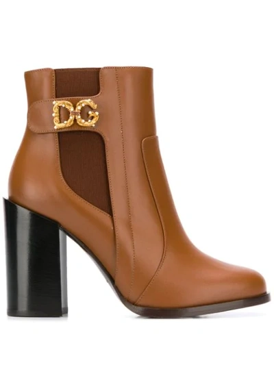 Dolce & Gabbana Calfskin Nappa Ankle Boots With Dg Logo In Brown
