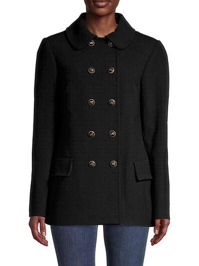 Dolce & Gabbana Basketweave Pea Coat With Decorative Buttons In Nero