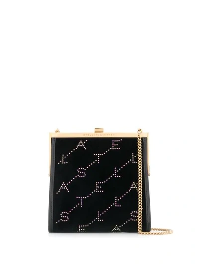 Stella Mccartney Mini Frame Monogram Velvet Clutch In Black