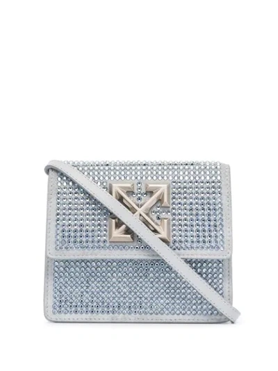 Off-white Crystal Jitney 0.7 Bag In Metallic Leather And Crystals In Grey