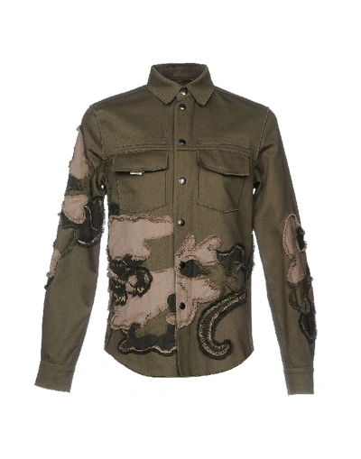 Valentino Unfinished-hem Panther-embroidered Military Shirt, Olive In Military Green