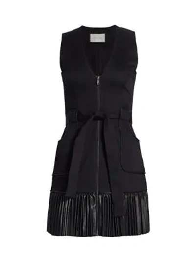 Alexis Kelsie Sleeveless Zip-front Leather Combo Dress In Black