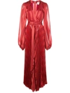 Alexis Salomo Belted V-neck Satin Maxi Dress In Red