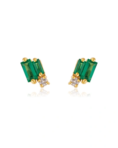 Suzanne Kalan Yellow Gold, Diamond And Emerald Classic Stud Earrings In Green
