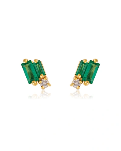 Suzanne Kalan 18k Yellow Gold Emerald & Diamond Stud Earrings