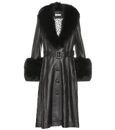 Saks Potts Foxy Long Lamb Leather Fox Fur-trim Coat In Black