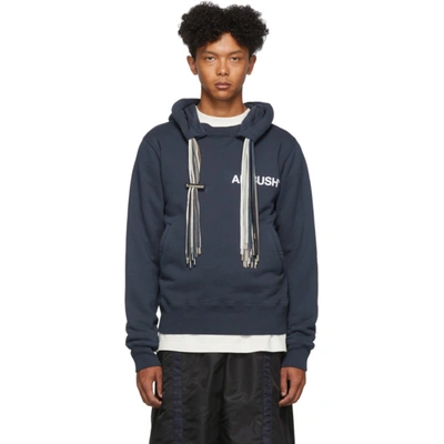 Ambush Drawstring-tassel Cotton-jersey Hooded Sweatshirt In Blue