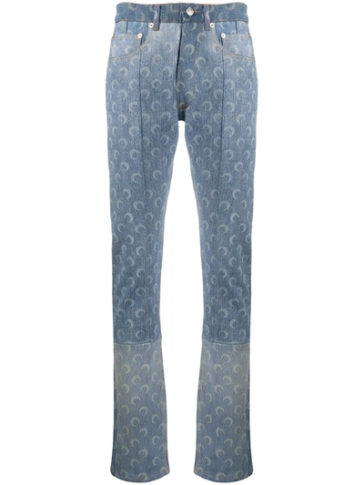 Marine Serre Moon-print Faded-effect Jeans In Blue