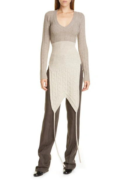 Jacquemus Layered Cable-knit Two-tone Merino Wool Sweater In Grey