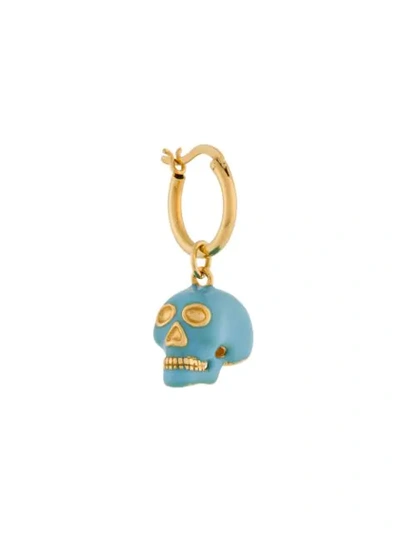 True Rocks Turquoise Enamel & 18 Carat Gold Plated Skull Earring On Gold Hoop