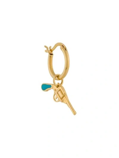 True Rocks Turquoise Enamel & 18 Carat Gold Pistol Earring On Gold Hoop.