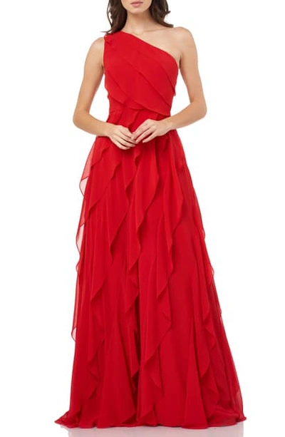 Carmen Marc Valvo Infusion Asymmetric One-shoulder Cascading