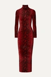 Alexander Wang Snake-print Chenille Turtleneck Midi Dress In Red