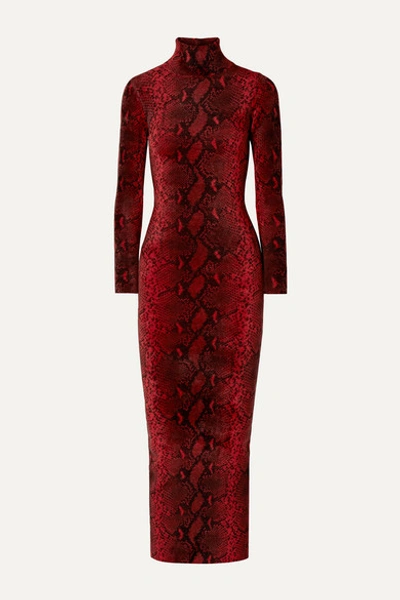 Alexander Wang Snake-print Chenille Turtleneck Midi Dress In Red