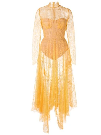 Jonathan Simkhai Lace Bustier Handkerchief Dress In Marigold