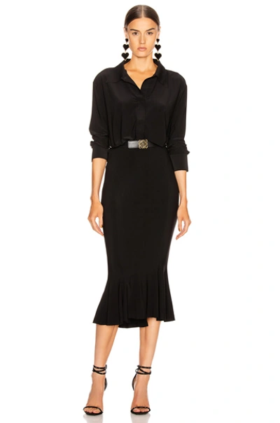 Norma Kamali Boyfriend Nk Shirt Fishtail Dress In Black