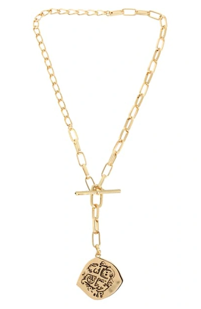 Allsaints Coin Pendant Y Necklace, 18 In Gold