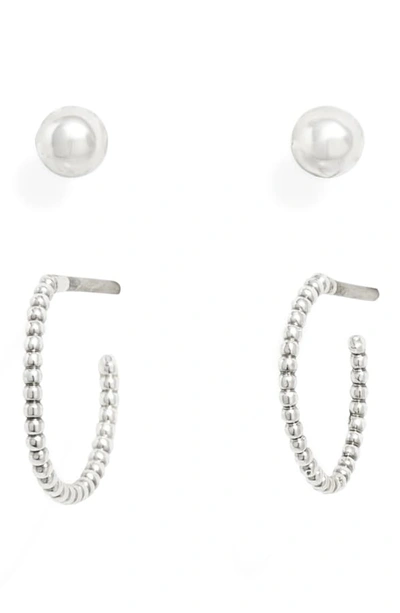 Allsaints Huggie Hoop & Ball Stud Earrings, Set Of 2 In Silver