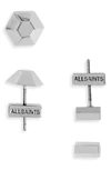 Allsaints Domed Hexagon & Stick Stud Earrings, Set Of 2 In Silver