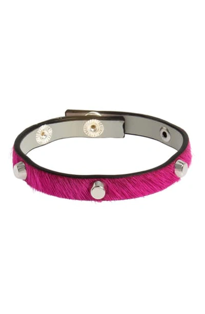 Allsaints Leather Studded Snap Bracelet In Pink/ Silver